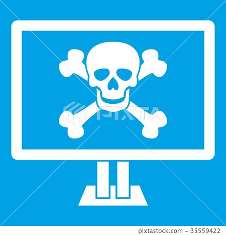Computer monitor with a skull and bones icon white 35559422