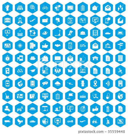 100 post and mail icons set blue 35559448