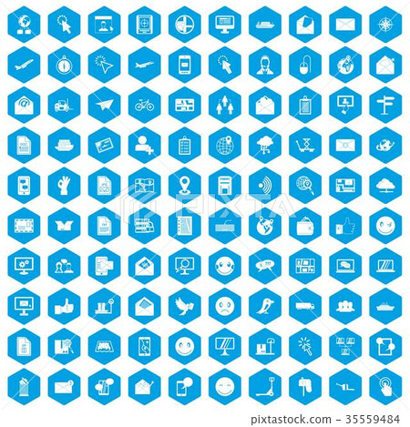 100 mail icons set blue 35559484