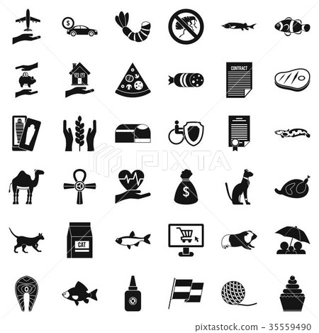 Cat life icons set, simple style 35559490