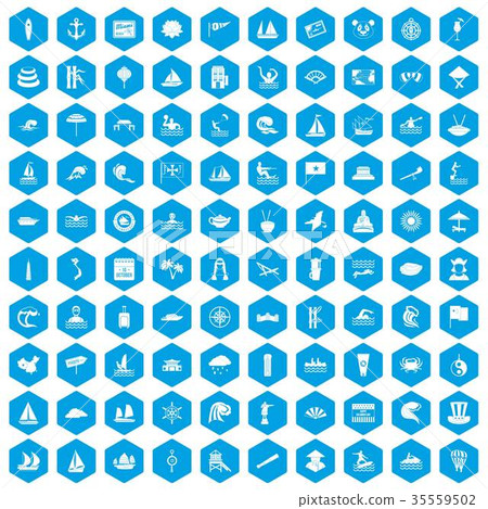 100 sailing vessel icons set blue 35559502