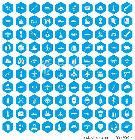 100 military resources icons set blue 100 military resources icons set blue 35559540