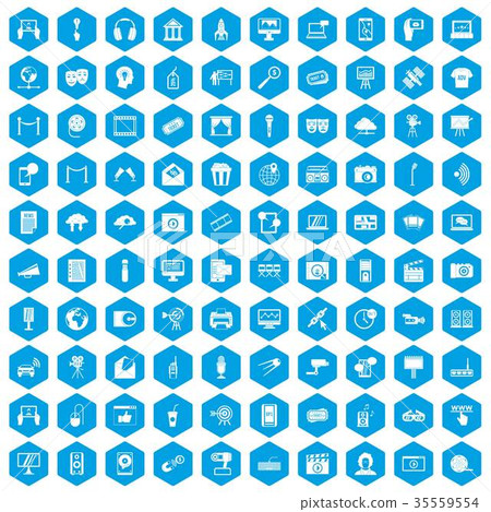 100 multimedia icons set blue 100 multimedia icons set blue 35559554