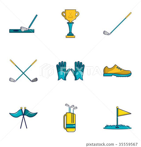 Golf competition icons set, cartoon style Golf competition icons set, cartoon style 35559567