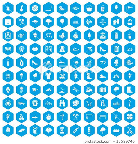 100 spring icons set blue 100 spring icons set blue 35559746