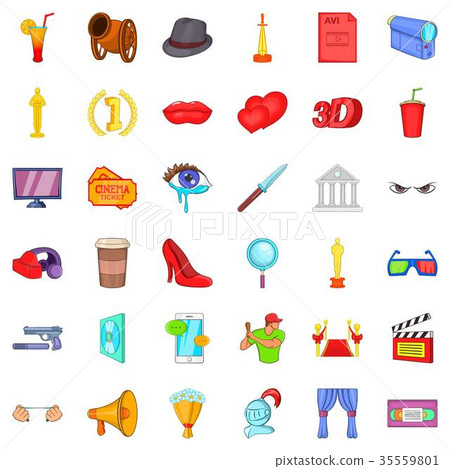 Cinema icons set, cartoon style Cinema icons set, cartoon style 35559801