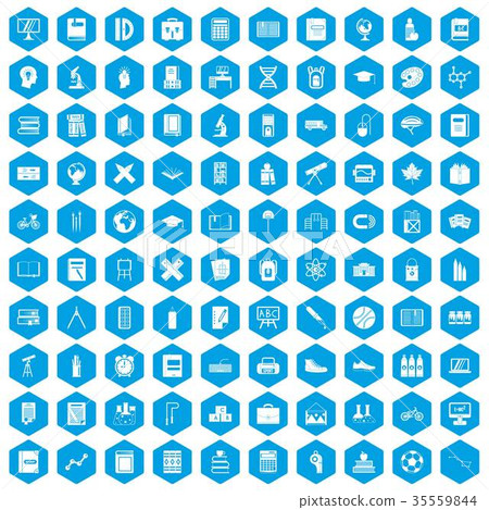 100 school icons set blue 100 school icons set blue 35559844