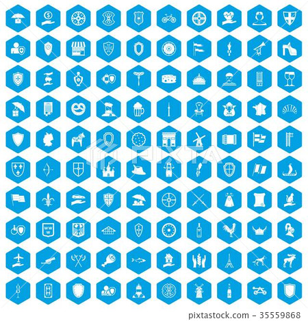 100 shield icons set blue 35559868