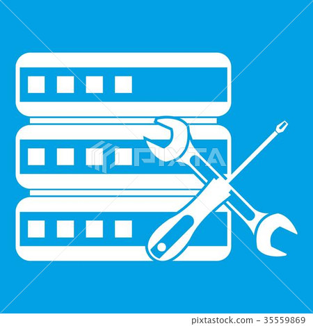 Database with screwdriver and spanner icon white 35559869