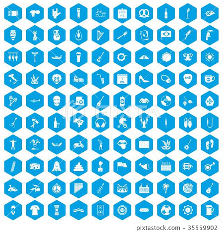 100 street festival icons set blue 100 street festival icons set blue 35559902