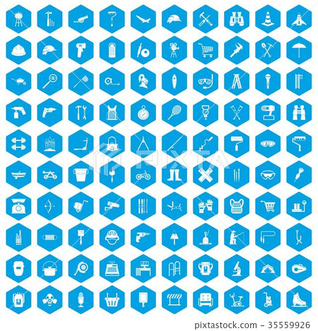 100 tackle icons set blue 35559926