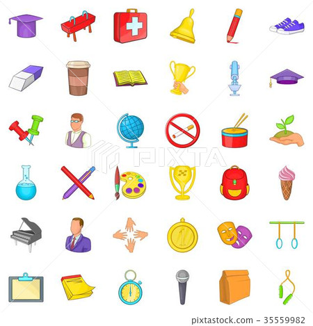College backpack icons set, cartoon style College backpack icons set, cartoon style 35559982