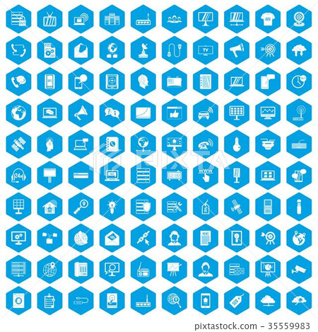 100 telecommunication icons set blue 35559983