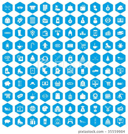 100 winter shopping icons set blue 35559984