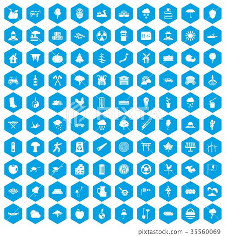 100 tree icons set blue 35560069