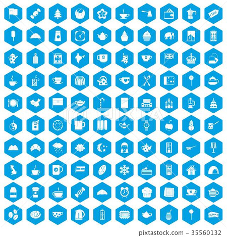 100 tea cup icons set blue 100 tea cup icons set blue 35560132