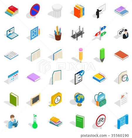 School book icons set, isometric style 35560190