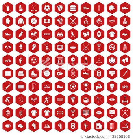 100 athlete icons hexagon red 35560198