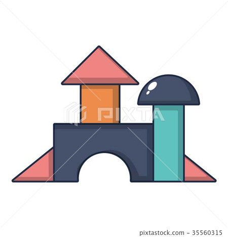 Brick house wooden toy icon, cartoon style 35560315