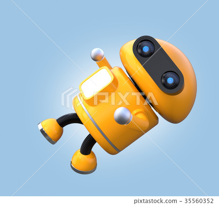 Orange robot floating in the air Orange robot floating in the air 35560352