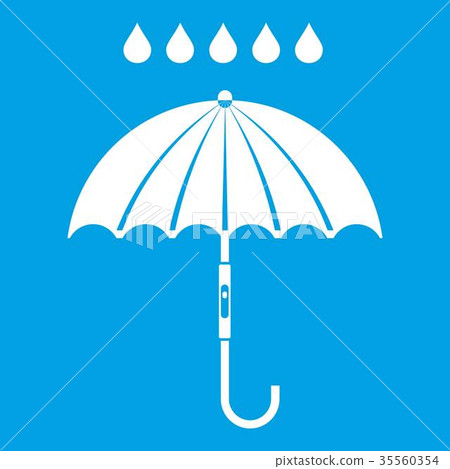 Umbrella and rain drops icon white Umbrella and rain drops icon white 35560354