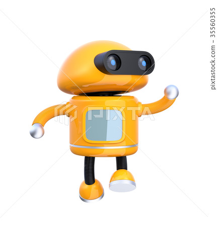 橙色機器人在白色背景跳舞 橙色機器人在白色背景跳舞 35560355