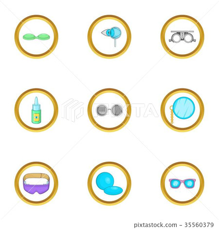 Goggles equipment icons set, cartoon style Goggles equipment icons set, cartoon style 35560379