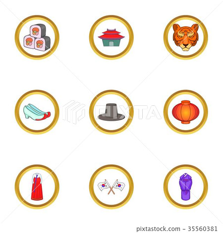 South Korea culture icons set, cartoon style South Korea culture icons set, cartoon style 35560381