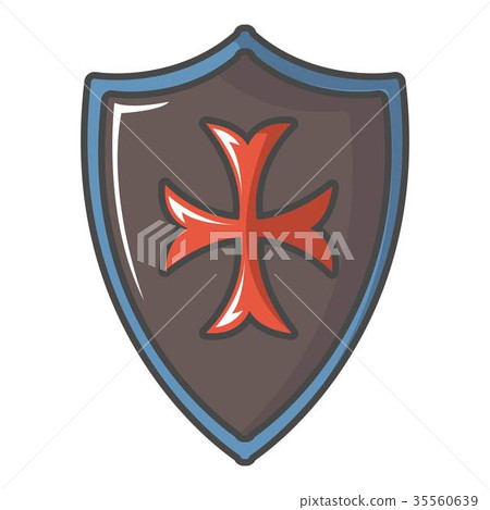 Red cross classic shield icon, cartoon style 35560639