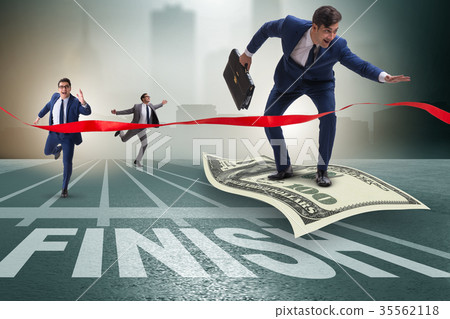 Businessman flying on dollar banknote towards 35562118