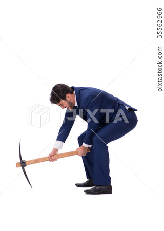Young businessman with axe isolated on white 35562966