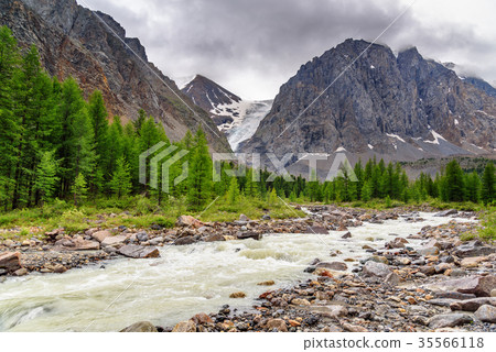 View on Aktru river and Karatash peak View on Aktru river and Karatash peak 35566118