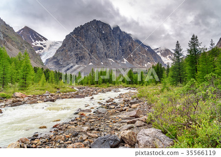 View on Aktru river and Karatash peak. Altai View on Aktru river and Karatash peak. Altai 35566119