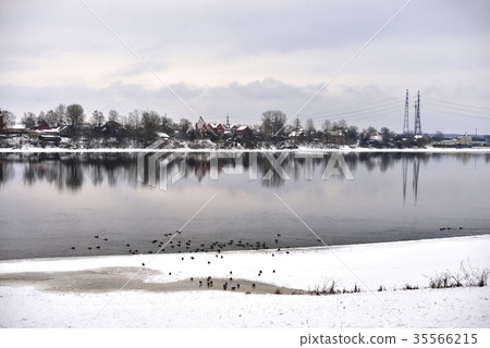 View of Neva River at winter cloud day. View of Neva River at winter cloud day. 35566215