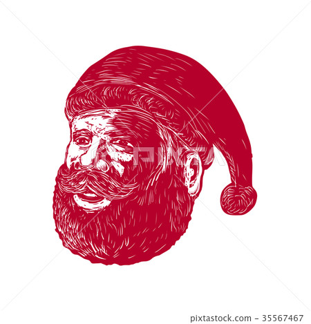 Santa Claus Head Woodcut 35567467