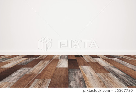Wood floor with white wall, empty room background 35567780