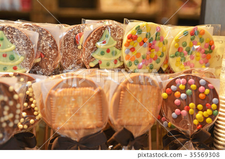 Multicolor biscuits on the market for Christmas 35569308