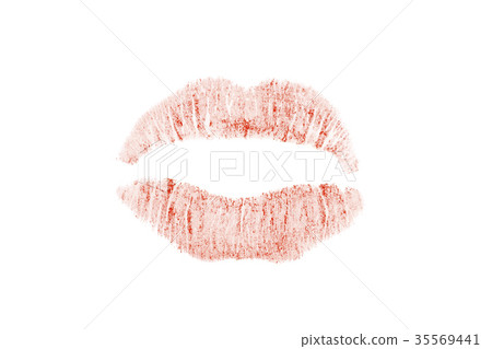 Bright Red Pink Lipprint against white background 35569441