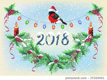 Christmas card with spruce garland 35569481