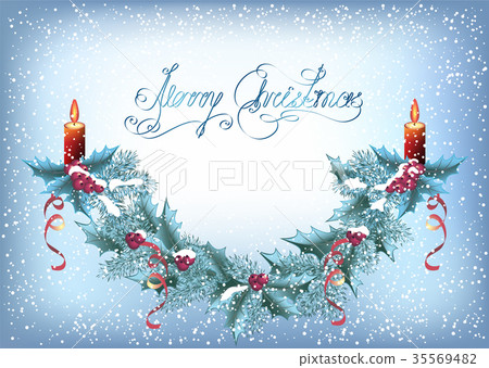 Christmas card with spruce garland 35569482