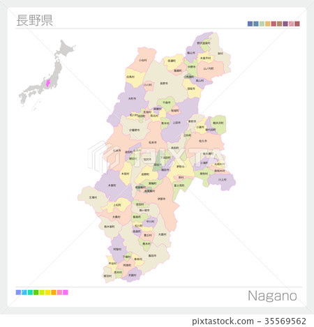 Map of Nagano Prefecture (city / city / color coding) 35569562