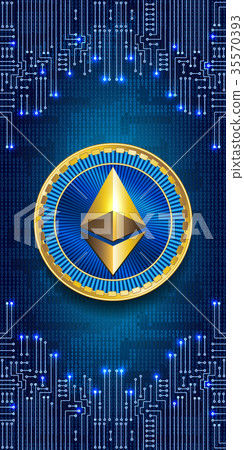 Golden ethereum coin on binary code background 35570393