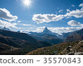 Matterhorn mountain top and green valley 35570843