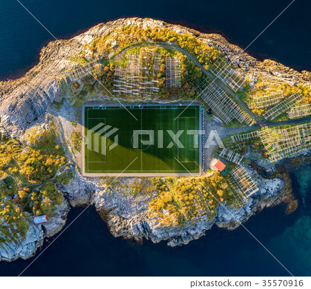 Football field in Henningsvaer from above Football field in Henningsvaer from above 35570916