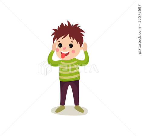 图库插图 cheerful boy kid character standing with hands up