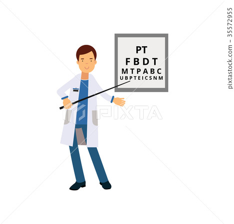 Cartoon male oculist standing and pointing at 35572955