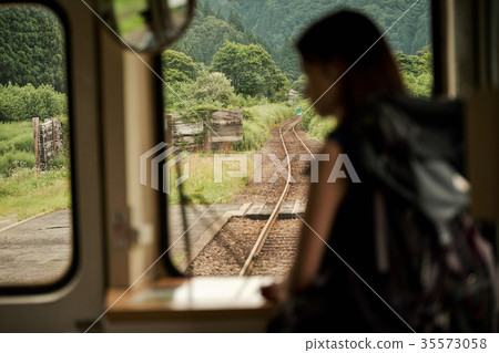 Female backpacker in the train 35573058