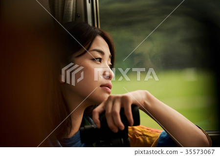 Female backpacker in the train 35573067