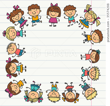 Frame with kids School, kindergarten. Happy 35574208