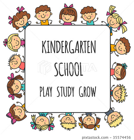 Frame with kids School, kindergarten. Happy 35574456